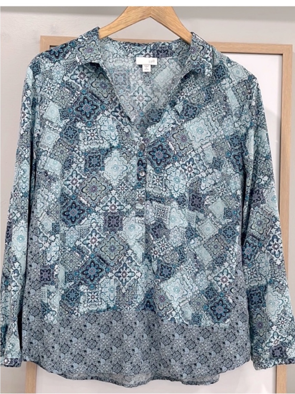 J. Jill Paisley Long Sleeve Popover Top, Size LP